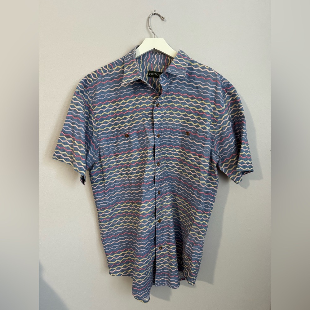 Orvis 100% Cotton Short Sleeve Button Down Shirt (Men's XL) Blue